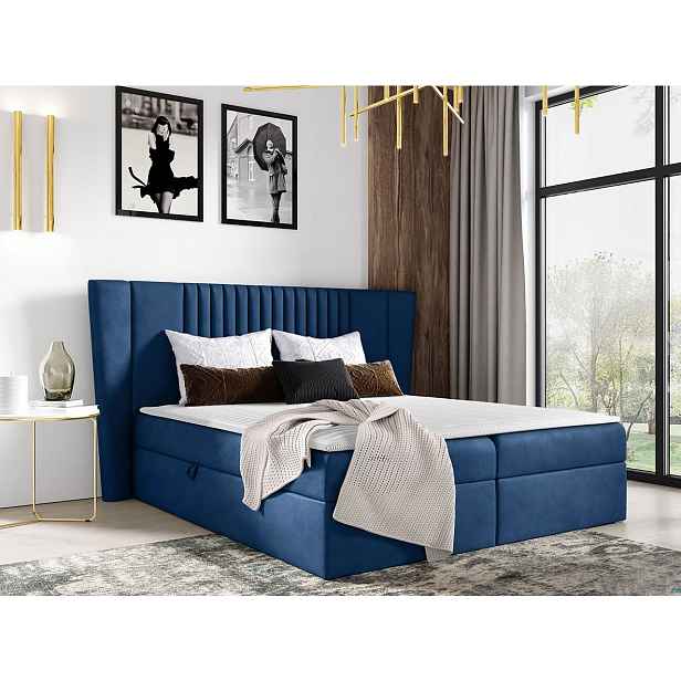 Hotelová manželská postel 140x200 SOLA - tmavá modrá + topper ZDARMA