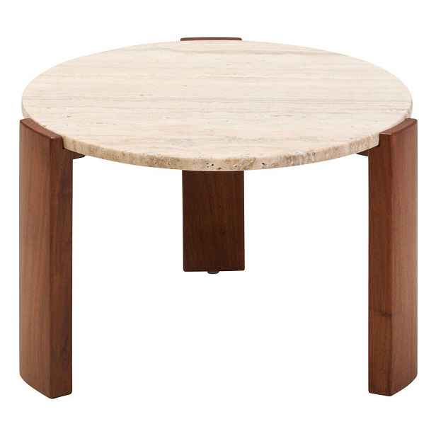 Hnědý/ve světle přírodní barvě kulatý konferenční stolek s mramorovou deskou  ø 60 cm Palermo – Premier Housewares