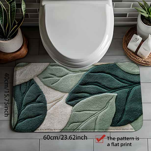 TEMU 1 Zelený listovitě potištěný koupelnový předložka, vhodná do pračky - Ideální pro dekoraci kuchyně, předsíně a sprchy - Perfektní dárek ke