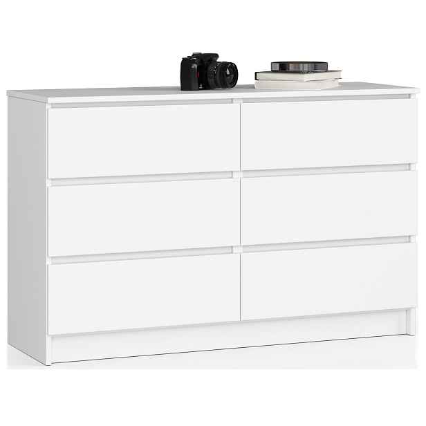 Ak furniture Komoda Kuba 120 cm 6 šuplíků bílá