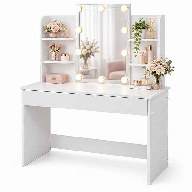 Relaxdays TOALETNÍ STOLEK Bílý se zrcadlem 10 LED