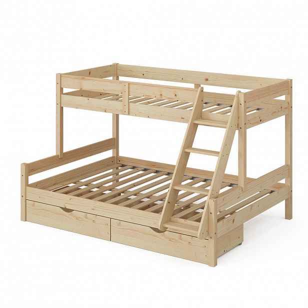 VitaliSpa PATROVÁ POSTEL Everest Přírodní dřevo 140x200 / 90x200 cm se zásuvkami