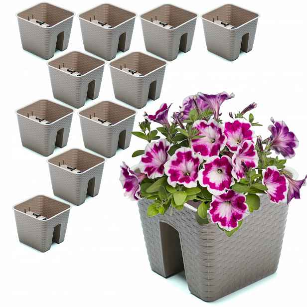 10 x Krabička Květináč 27,2 x 27,2 cm Rattan Mokka 8,5 L zábradlí