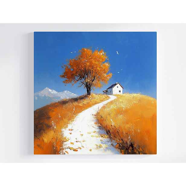 Obraz Na Plátně Canvas Krajina Podzim Pole Cesta Vesnice Dřevo Dům 50x50