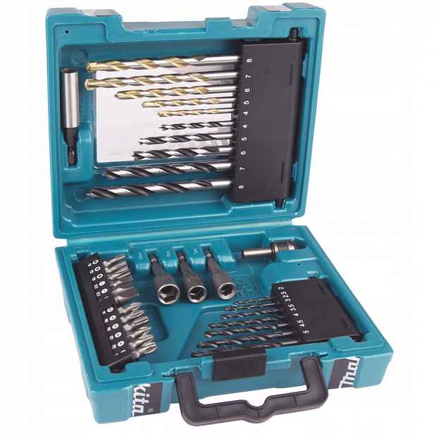 Sada 34 vrtacích doplňků: bity, vrtáky, nástavce Makita D-36980