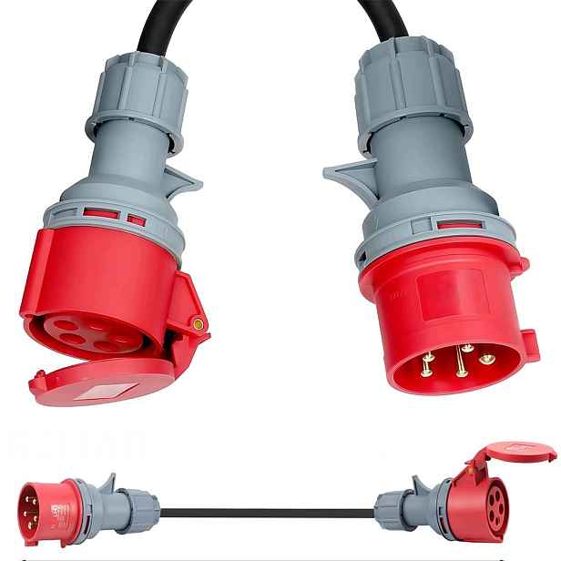 Silový adaptér: zástrčka 32A – zásuvka 16A, délka kabelu 50 cm, IP44