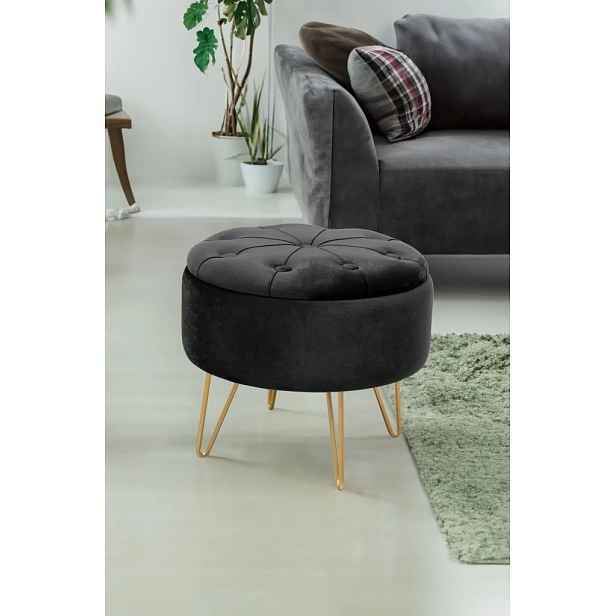 Elegantní taburet DRAVIEN s úložným prostorem - černý / zlatý
