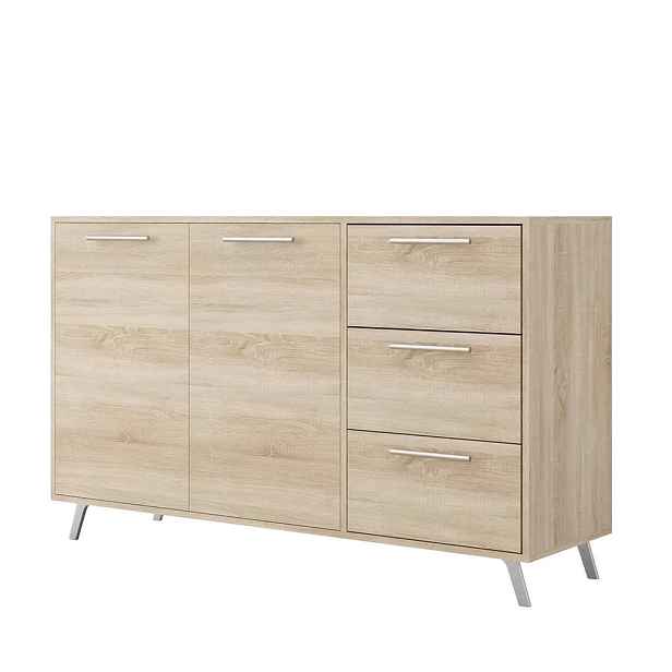 MASSENO KOMODA ELISE, 140/86/41 cm se 3 zásuvkami a 2 dvířky, dub Sonoma