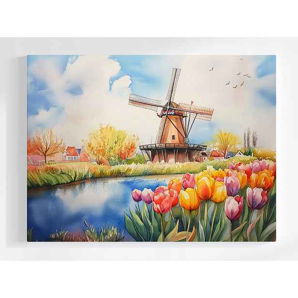 Plakát Krajina Nizozemsko Jaro Tulipány Větrník Léto 100x75
