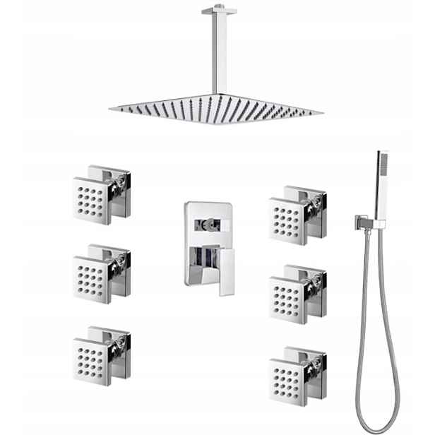 Sprchový Set Podomítkový Hydromasáž Chrom Dešťová Sprcha 25 cm