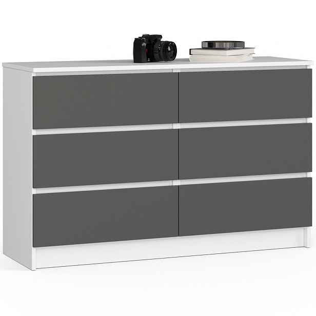 Ak furniture Komoda Kuba 120 cm 6 šuplíků bílá/grafitová
