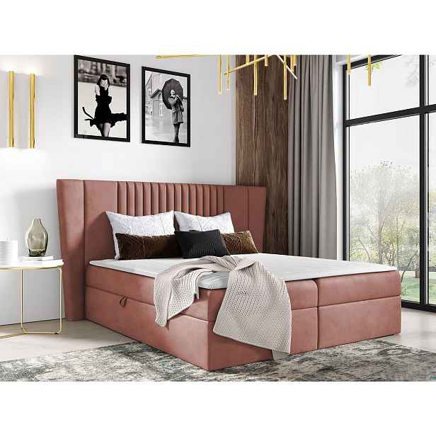 Hotelová manželská postel 160x200 SOLA - růžová + topper ZDARMA