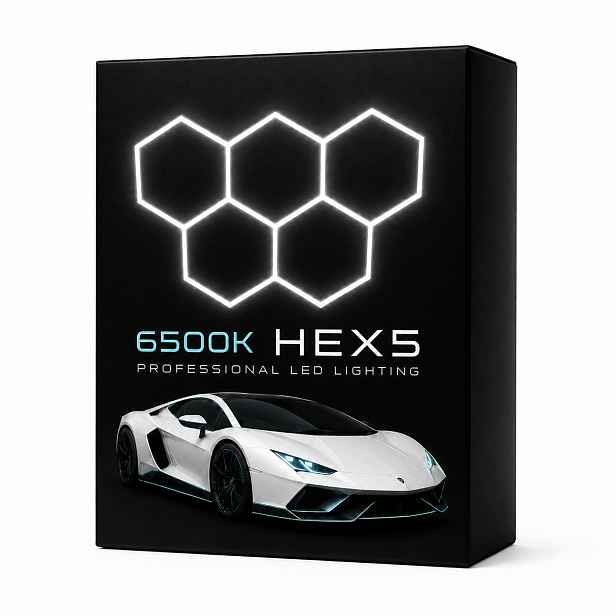 Led stropní panel Hexagon 5 229x158 cm černý pro garáž a myčku nádobí 6500K