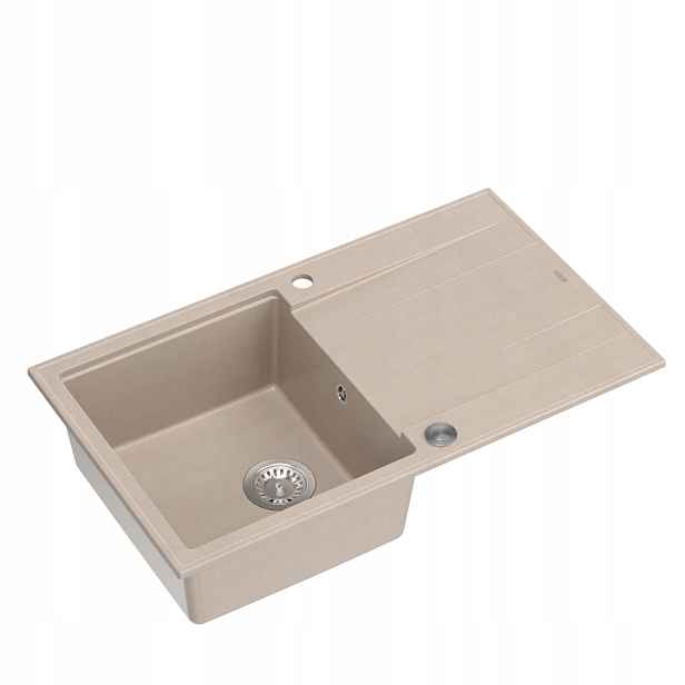 Quadron Evan 111 Dřez 1-komorový 86x50x21 cm Béžový se sifonem Ocel