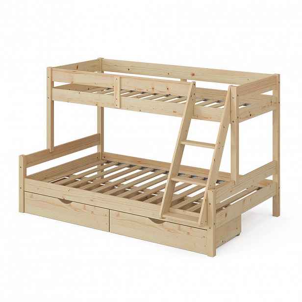 VitaliSpa PATROVÁ POSTEL Everest Přírodní dřevo 120x200 / 80x200 cm se zásuvkami