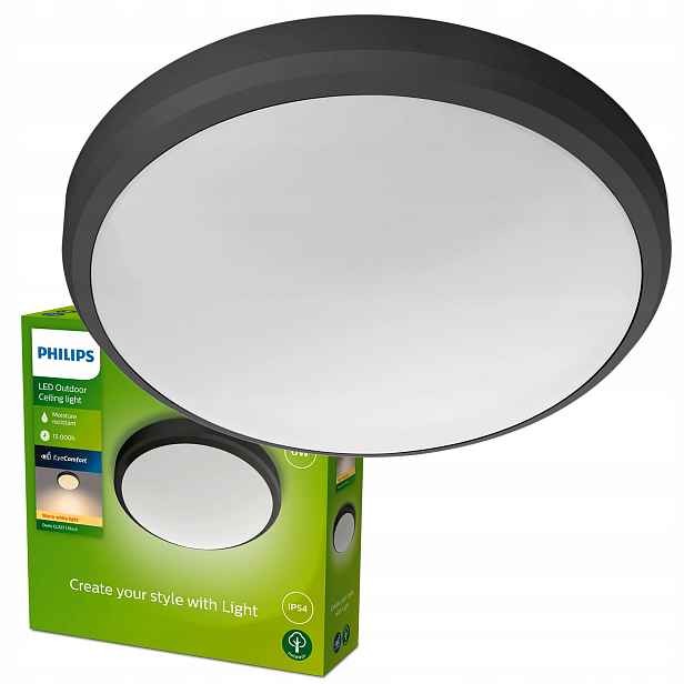 Zahradní lampa Stropní Svítidlo Led 6W 600lm 2700K IP54 voděodolná černá Philips