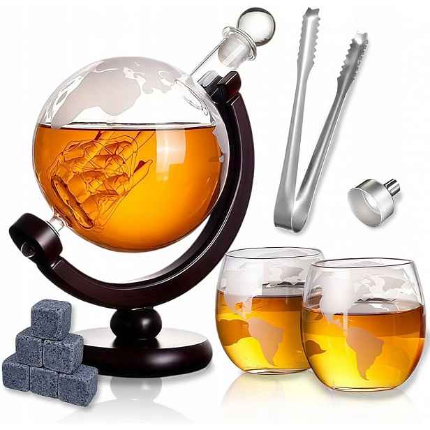 Sada Na Whisky Karafa Globus 400 ML Loď 2 Sklenice Kostky Granit XXL