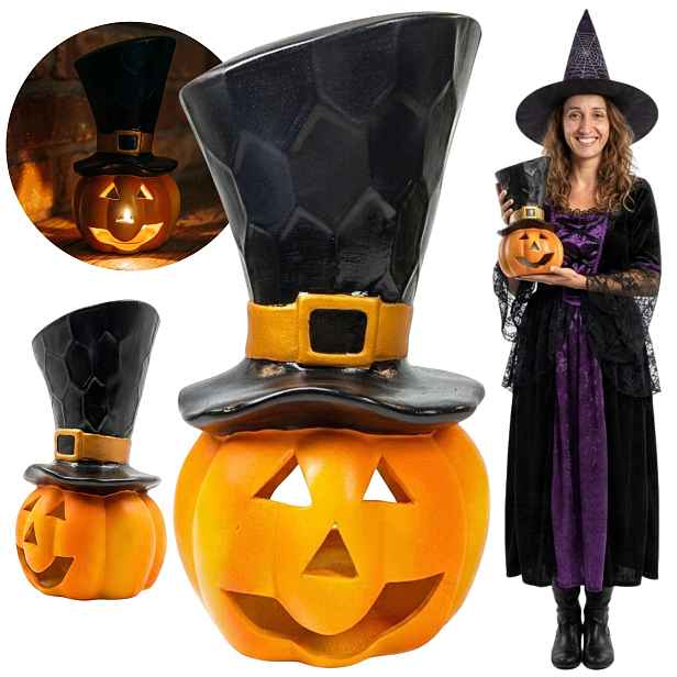 Keramická dýně Velká Halloween Figurka Podzimní dekorace Lampion 34 cm