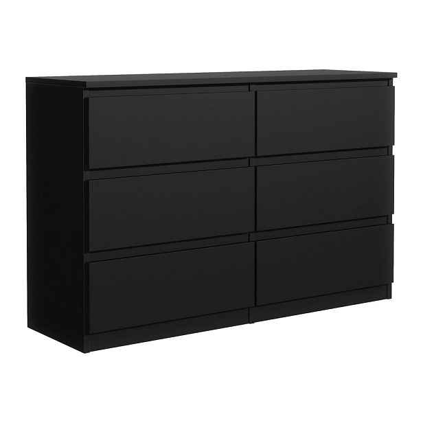 MASSENO KOMODA NUDO, 120/78,5/39 cm s 6 zásuvkami a dvířky, černá