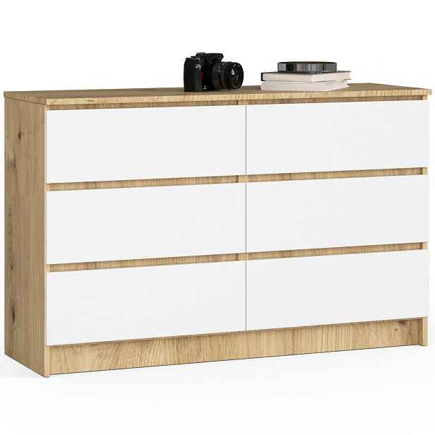 Ak furniture Komoda Kuba 120 cm 6 šuplíků dub artisan/bílá