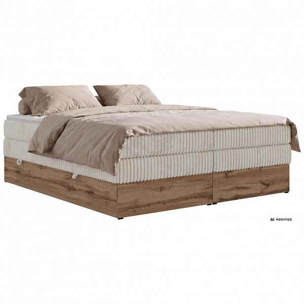 MKS POSTEL BOXSPRING WOOD ZERO KING 160/200 - Béžová Manšestr - Topper T25 - H3