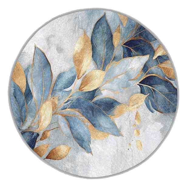 Pratelný kulatý koberec v modré a zlaté barvě ø 100 cm Golden Leaves – Mila Home
