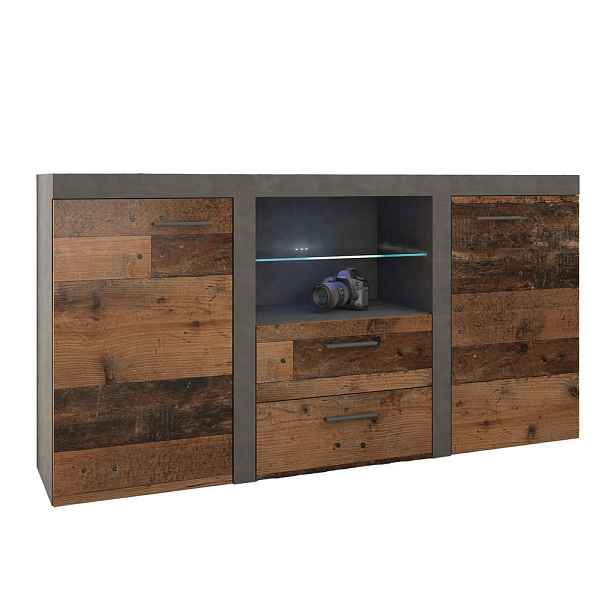 MASSENO KOMODA RITMO, 156/82/40 cm s 2 zásuvkami a 2 dvířky, světle šedá