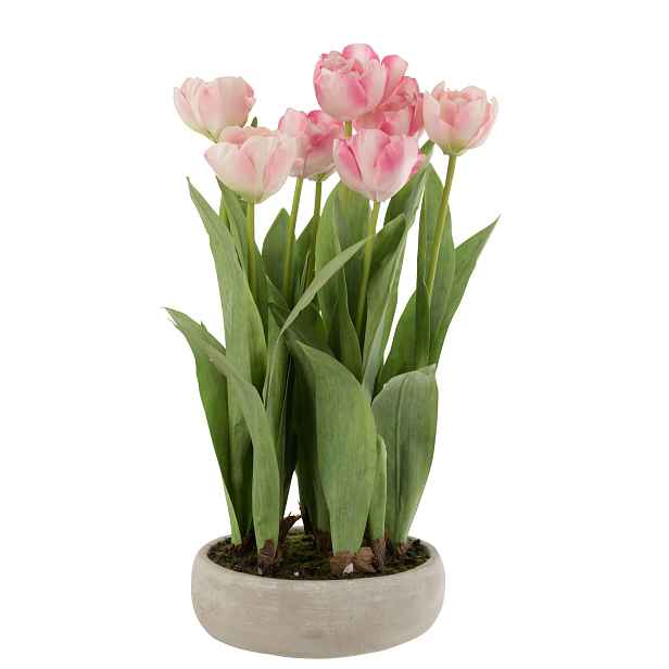 Růžová dekorační kytička Tulipány v květníku - 30*31*48cm J-Line by Jolipa
