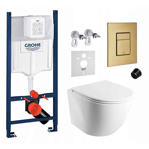 Sada Wc Grohe Rapid s mísou Wc Mwbp a tlačítkem zlatá kartáčovaná
