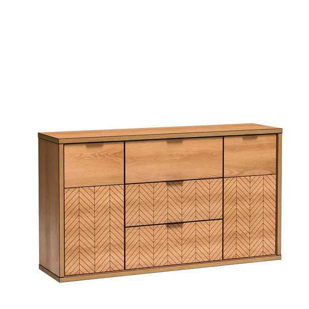 MASSENO KOMODA CARINI, 158/90/40,6 cm se 3 zásuvkami a 2 dvířky, dekor dub