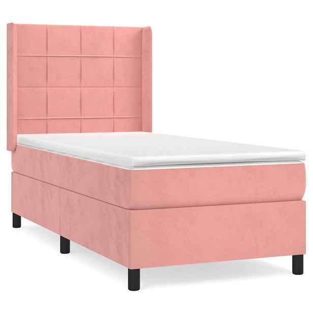 vidaXL Box spring postel s matrací růžová 90x200 cm samet