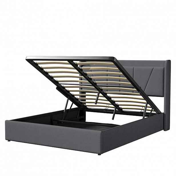 ČALOUNĚNÁ postel 160x200 cm, šedá, LED osvětlení a USB