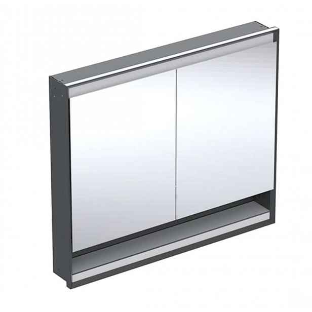 Geberit ONE - Zrcadlová skříňka s LED osvětlením, 105x90x15 cm, 2 dvířka, s nikou, vestavná, matná černá 505.824.00.7