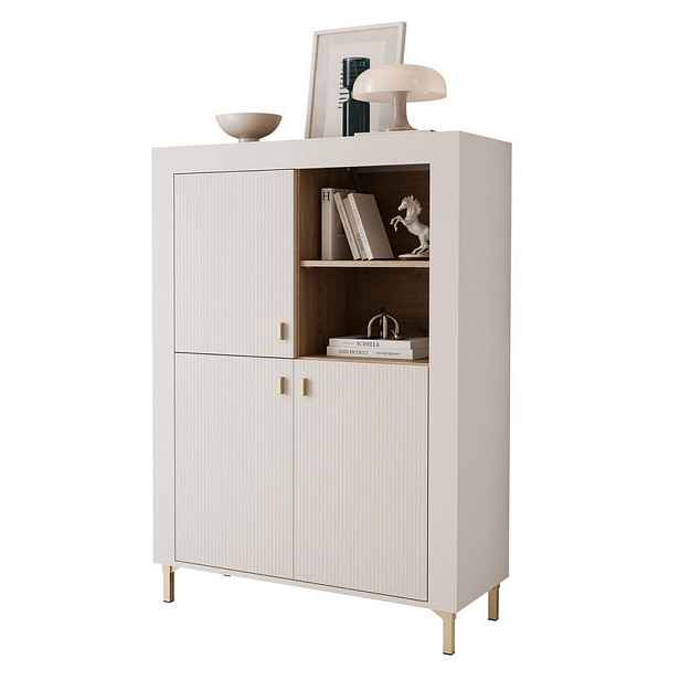 Idohome VYSOKÁ KOMODA AVENA 97/40/136 cm, kašmírová / dub