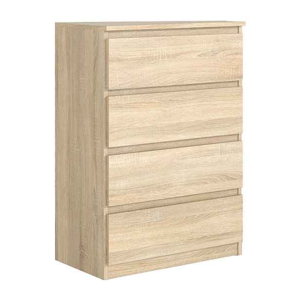 MASSENO KOMODA NUDO, 70/102/39 cm se 4 zásuvkami a dvířky, dub Sonoma