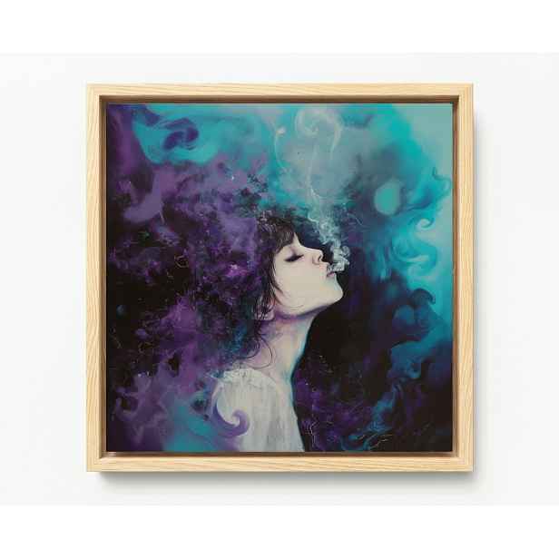 Obraz Rám Americká Krabička Portrét Žena Dívka Dým Fialová Turkus 60x60