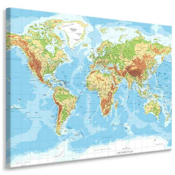 Muralo OBRAZ NA PLÁTNĚ Barevná Politická Mapa světa 90x60