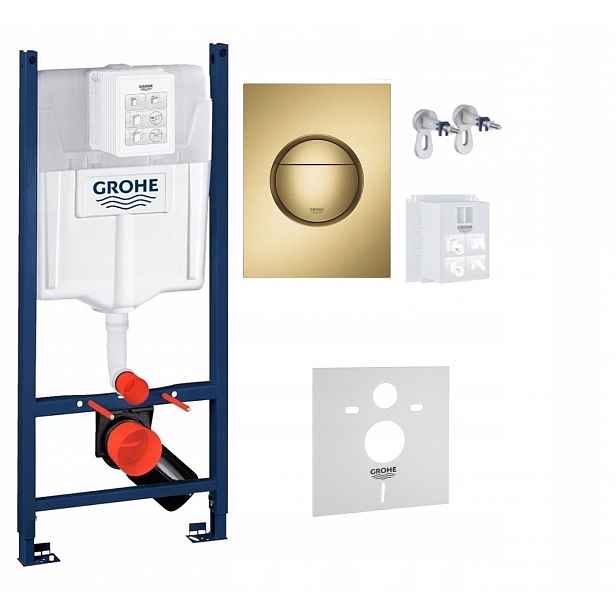 Kompletní podomítkový Wc set – rám Grohe tlačítko Zlatý kartáčovaný