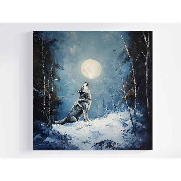 Obraz Na Plátně Canvas Noc Měsíc Les Zima Sníh Vlk Příroda Fauna 50x50