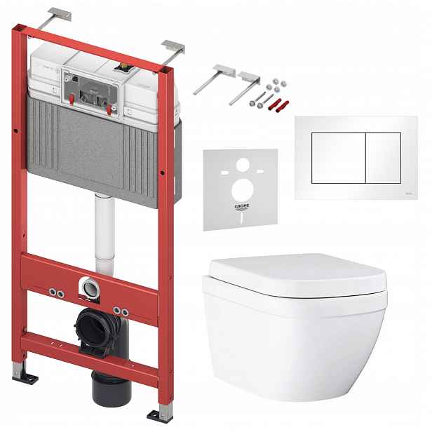 7v1 Sada Wc, Stelaz Tece Wc Mísa Grohe Euro Ceramic Tlačítko Bílé