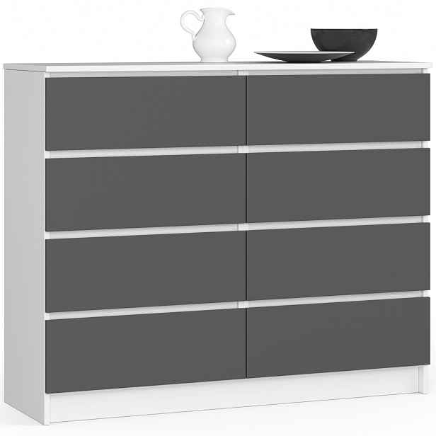 Ak furniture Komoda Kuba 120 cm 8 šuplíků bílá/grafitová