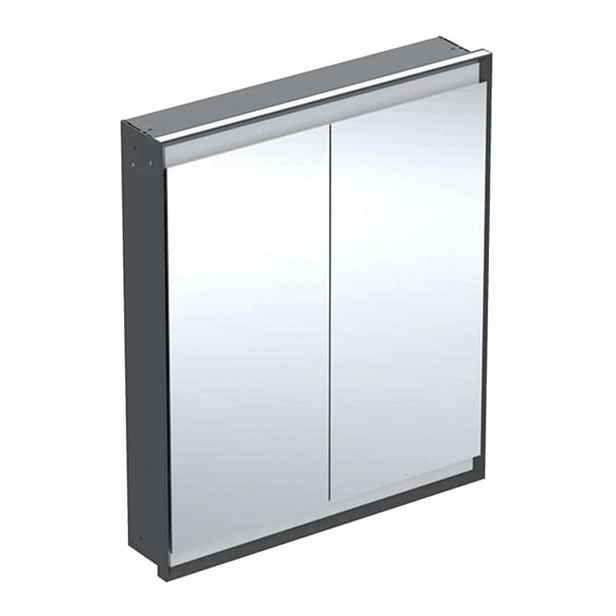 Geberit ONE - Zrcadlová skříňka s LED osvětlením, 75x90x15 cm, 2 dvířka, vestavná, matná černá 505.802.00.7
