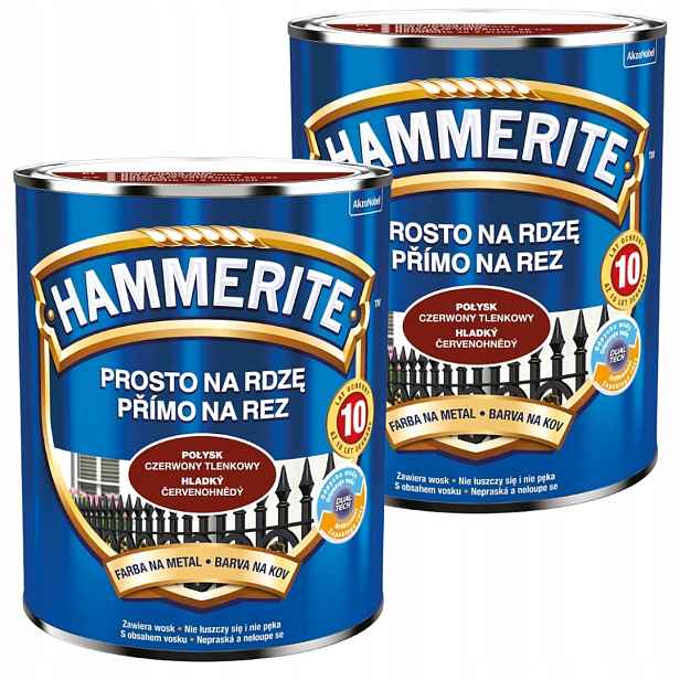 Hammerite Na Kov 5L Přímo Na Rez Červený Oxidový Lesk SET2x2,5L