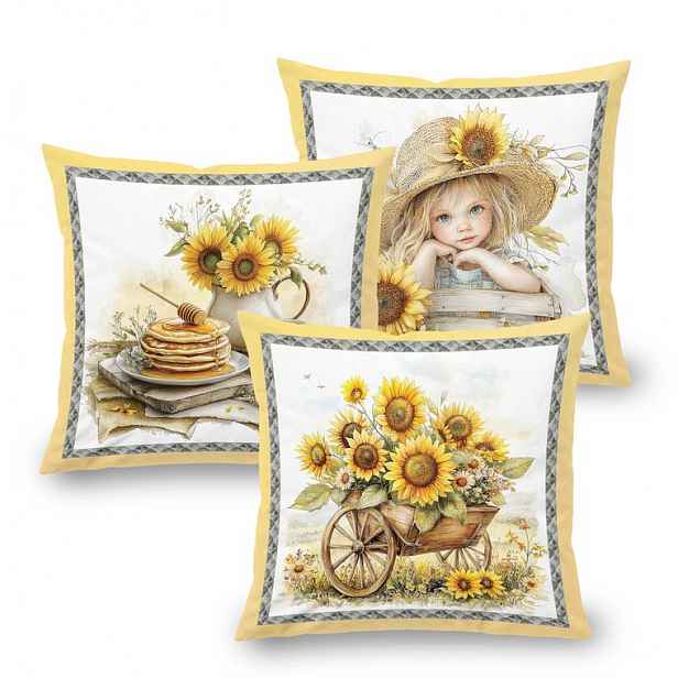 Sada 3 ks povlaků na polštářky SUNFLOWERS 45 x 45 cm