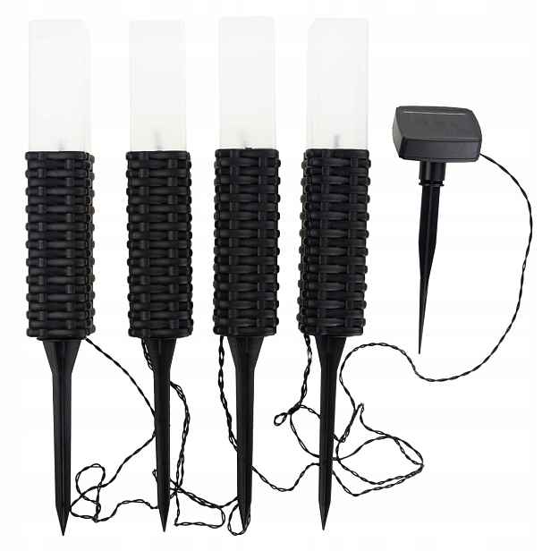 Solární Zahradní Lampa Ratanová Led Lampy 4KS Zapichovací Sloupek Solární Panel