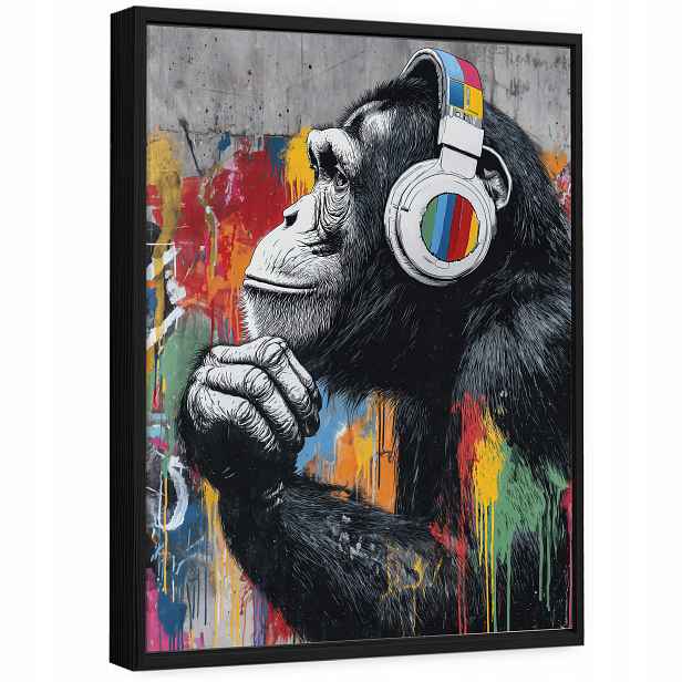 Obraz V Černém Rámu Na Plátně Graffiti Opice Obývací Pokoj Ložnice 60x40