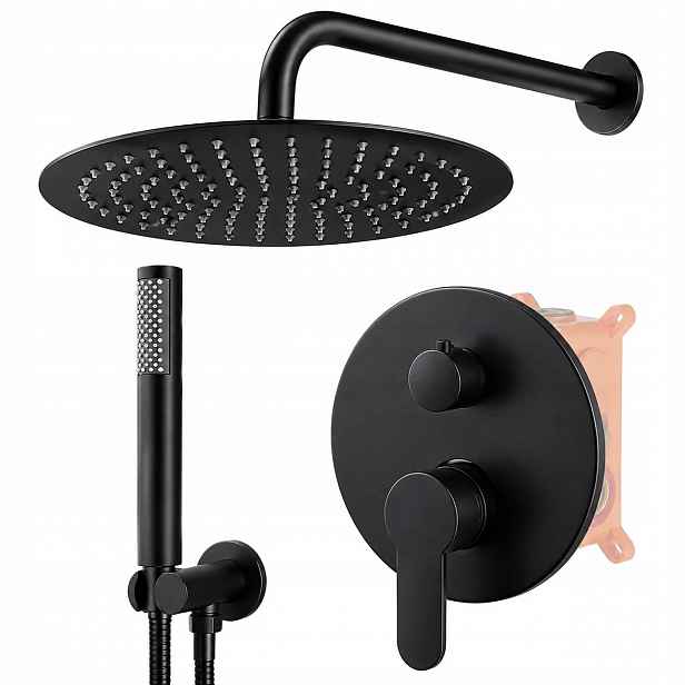 Sprchový Set Pod Omítku Lungo Černý Mat Box Dešťová Sprcha 25 CM