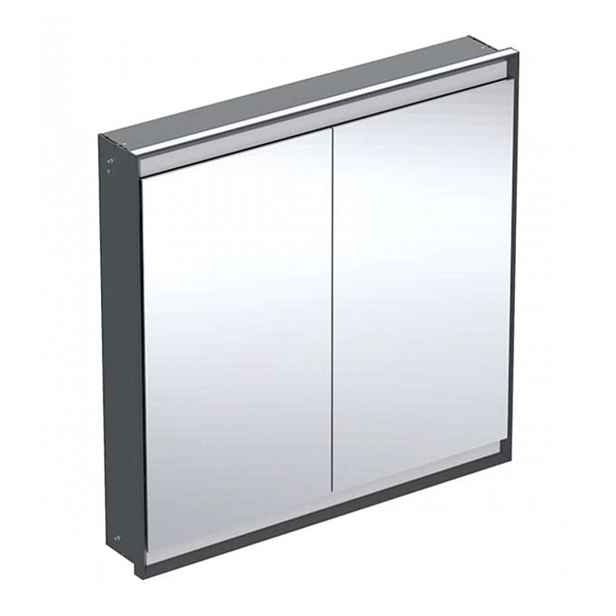Geberit ONE - Zrcadlová skříňka s LED osvětlením, 90x90x15 cm, 2 dvířka, vestavná, matná černá 505.803.00.7