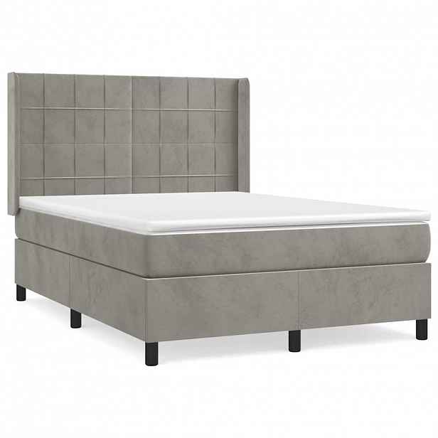 vidaXL Box spring postel s matrací světle šedá 140x190 cm samet