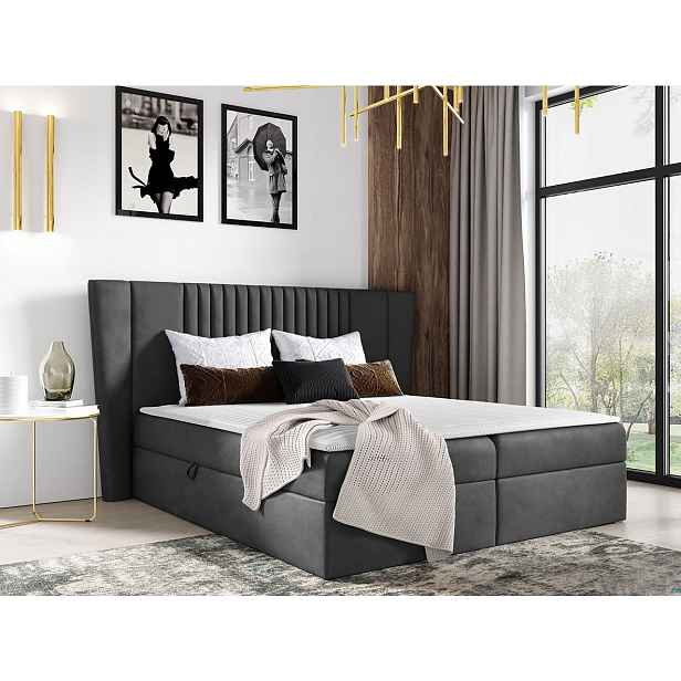 Hotelová manželská postel 180x200 SOLA - tmavá šedá 1 + topper ZDARMA